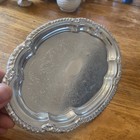 Vtg  Oval Serving bread Tray chrome Plated etched Design W scallop Rim 9x6 5   