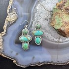 Sterling Southwestern Style 3 Turquoise Decorated Dangle Earrings For Women