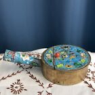 Chinese Silk Brass Iron W  Hinged Enamel Lid And Handle Vintage   Use W Hot Coal