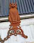 Antique Cast Iron Sitting Cat Andirons Pair Fireplace  We Ship 7 Days A Week