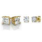 14k Gold Plated Earrings Cubic Zirconia Round Square Set Cz Stud Basket Setting