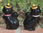 Witchy Cat Salt And Pepper Shakers Halloween Ceramic Whimsical Black Retro