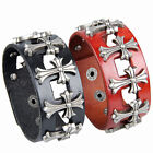 Black Adjust Bracelet Mens Wide Leather Bangle Stainless Steel Cuff Wristband Us