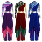 Women Dancewear Church Outfits Worship Set Christian 2-piece Overlay Irregular