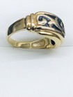 Vintage 14k Yellow Gold Art Deco Black Enamel Filigree Spiral Victorian Ring 7 5