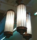 Vintage Art Deco Brass   Milk Glass Rod Ceiling Fixture     Chandelier Light Lamp