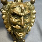 Antique Victorian Brass Grotesque Jester Figural Inkwell W Glass Insert Gothic