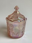 Fenton Carnival Glass Pink Iridescent Covered Candy cookie Jar Logo rare mint