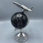 Art Deco Airplane World Map Globe Silver And Black 12  Shelf Desk Decor