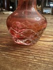 Vintage Antique 4    Etched Cranberry Flash Glass Perfume Bottle   Crystal Stopper