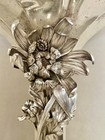 Antique Art Nouveau Silver Plated Vase Art Irises Butterflies Large 13 5   h