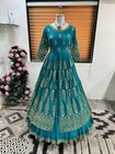 Wedding Wear Sky Blue Faux Georgette Top Lehenga With Dupatta For Women