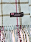 100  Cashmere Scarf Made In Scotland Light Blue Plaid Tartan Fringe 65  X 12