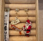 Lunch At The Ritz Santa Reindeer Crystals Christmas Earrings Signed