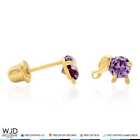 14k Solid Yellow Gold Round Cut Amethyst Elephant Baby Screwback Stud Earrings