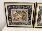Antique Chinese Pair Of Silk Embroidered Framed Textiles W Butterflies   Flowers