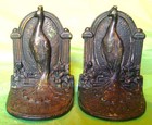 Antique  proud Peacock  Solid Cast Iron Bookends 1930 s Heavy Gorgeous