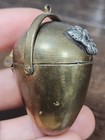 Antique Victorian Brass Sewing Egg  thimble Needle Holder Antique Chatelaine Clip