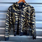 Rare Vintage Y2k Ed Hardy Hoodie Medium Gold Tiger Print Zip Up Grunge Punk