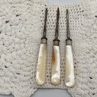 Antique Mother Of Pearl Nut Picks Stilettos Set Of 3 Victorian Shell Handles
