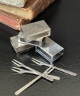 Set Rare Henckel Sterling Silver Match Box Cover Vesta Cocktail Forks 1 8 3 25   