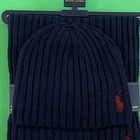 Polo Ralph Lauren Lambs Wool Blend Scarf   Beanie Hat Set  Navy Blue Red Pony 