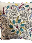 Style Company Home Embroidered Button Tree 18x18 Floral Leaves Accent Pillow