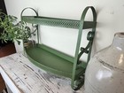 Vintage Green 2 Tier Metal Bathroom Wall Shelf W towel Bar 14   x17    Cottage Boho