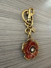 Coach Metal Tea Rose Floral Bag Charm Keychain Fob Brass Gold Multi