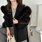 Winter Womens Caramel Color New Wool Navy Collar Fox Fur Jacket Warm Long Coat