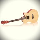 40 Inch Natural Concert Acoustic Guitar With Cutaway  Spruce Top  And Gig Bag