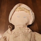 Vtg Eden Plush Baby Cloth Girl Rag Doll Rosebud Dress Bonnet Yarn Hair 12  Plush