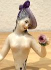 Antique German Dressel Kister 3  Porcelain Pin Cushion Half Doll Rose   Hat