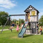 Large Wood Kid Swing Set Slide rock Wall playkitchen Backyard Outdoor Playground