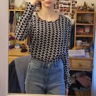 H m Cat Geo Novelty Print Blouse Womens 14 Black White Long Sleeve Career