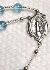 Vintage Sterling Silver Blue Art Glass Bead Rosary Catholic Crucifix Necklace