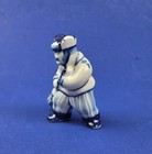 Vintage Gzhel Russian Pottery Earthenware Man W broom Hand Painted Figurine