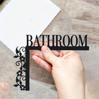 Bathroom Door Sign Wall-mounted Iron Metal Art Decor Plaque With Floral Design