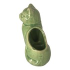 Vintage Mcm Green Cat Planter Crackle Glaze Ceramic Succulent Pot Figurine  4 5 