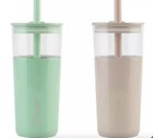New Reduce Aspen 20 Oz Insulated Glass Tumbler 2 Pack Green Tan Straws Stainless