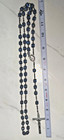 Vintage Catholic Rosary Unique Metal Covered Blue Beads Silver Tone Crucifix