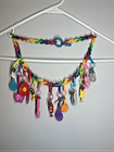 Retro 1980s Plastic Bell Clip On Vintage 80 s Charm Necklace W 15 Charms Charmz