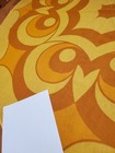 Rare Vintage Mid Century Retro 70s 60s Light Yel Large Round Tablecloth Fabric 