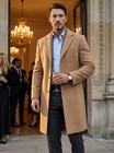 Business Casual  Men s Wool Blend Trench  Heavyweight Long Man Jackets   Solid C