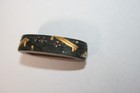 Signed Edo Fuchi Kashira Shakudo Gold Silver Inlay Iris Samurai