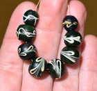 Antique Venetian Dark Green Italian Lampwork White Feather Beads  African Trade