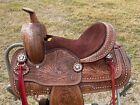 Youth Kids Western Barrel Saddle With Brown Suede Seat   Floral Tooled 10 to13 