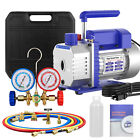 A c Manifold Gauge Set For R134a R502 R22 R12 3 Cfm 1 4hp Air Vacuum Pump W  oil