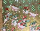 Vtg Unused Mcm 60s Christmas Gift Wrap Wrapping Paper Santa Snowmen Trees
