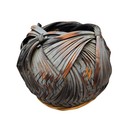 Rare Ornate Japanese Bamboo Hand Woven Wave Pattern Ikebana Basket Gray Wash